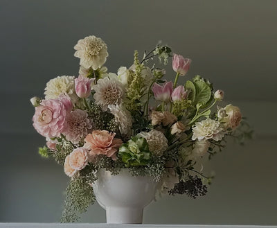 White & Pastel luxury arrangement in compote.