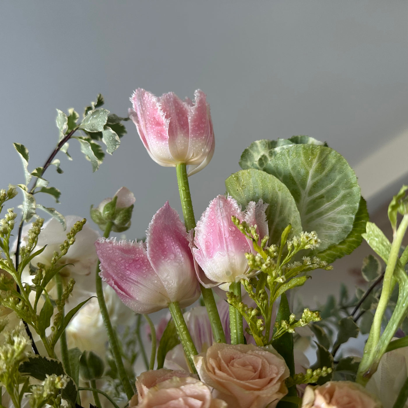 White & Pastel luxury arrangement in compote.