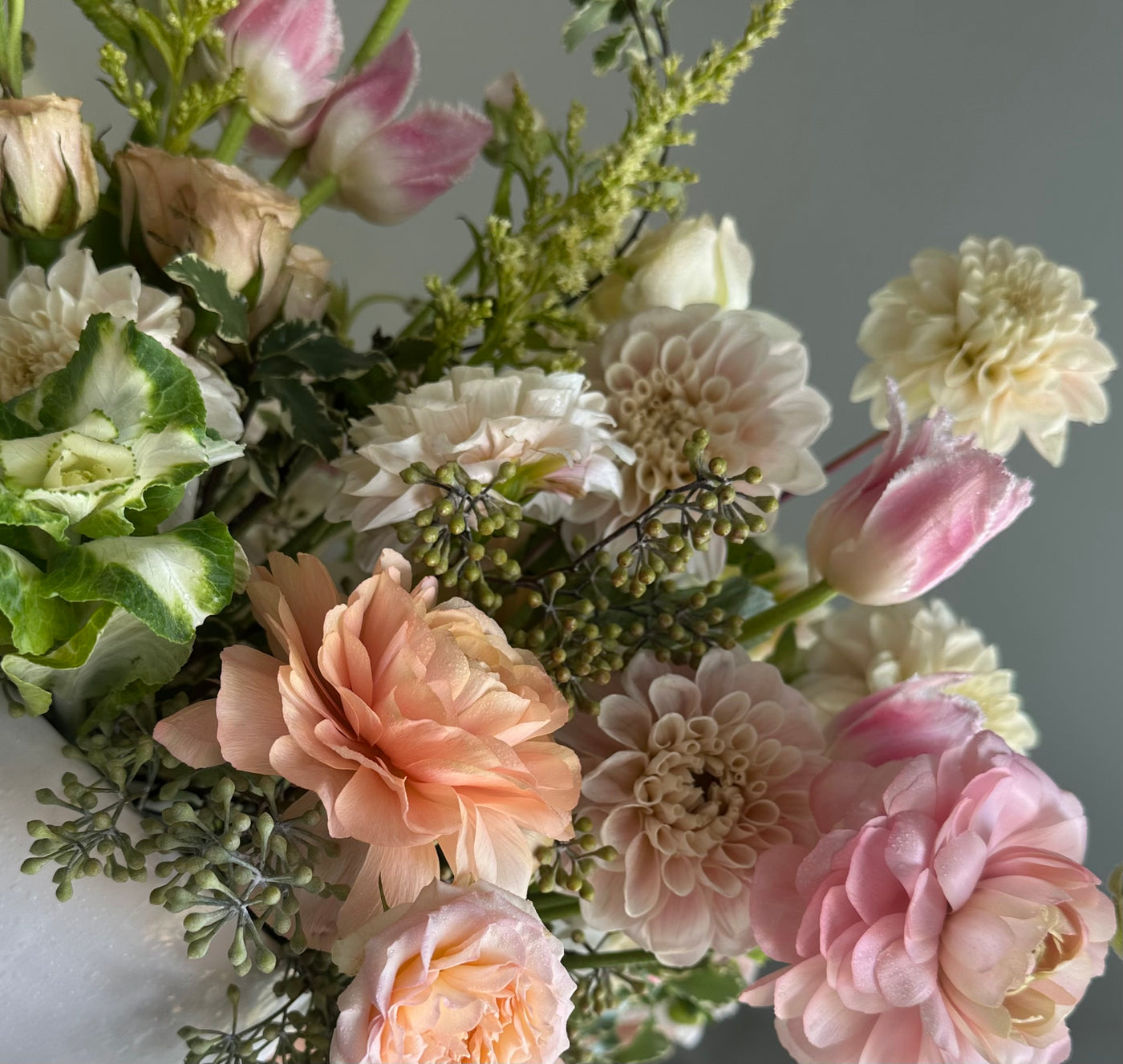 White & Pastel luxury arrangement in compote.