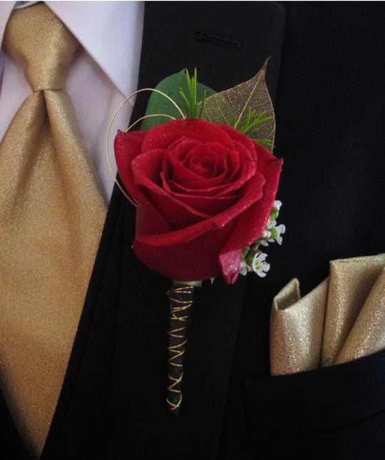 Ruby red wrist corsage