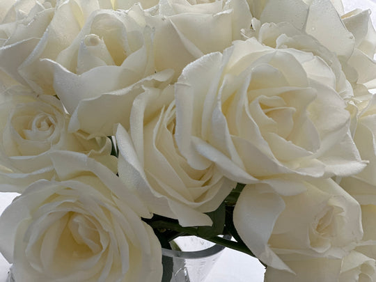 White roses in clear glass - NEW