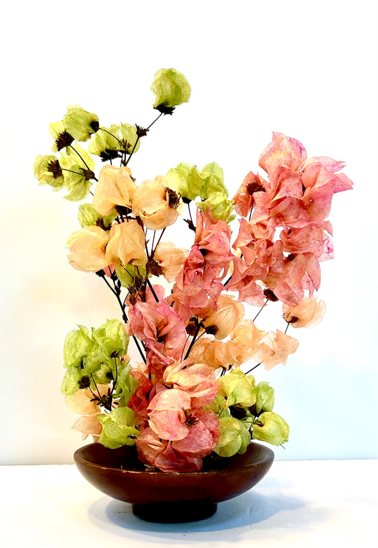 Mixed Color Bougainvillea Arrangement – Wooden Bowl