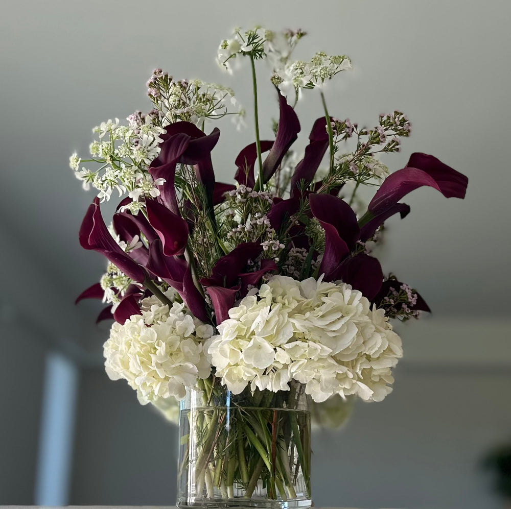 Cala lilies in burgundy