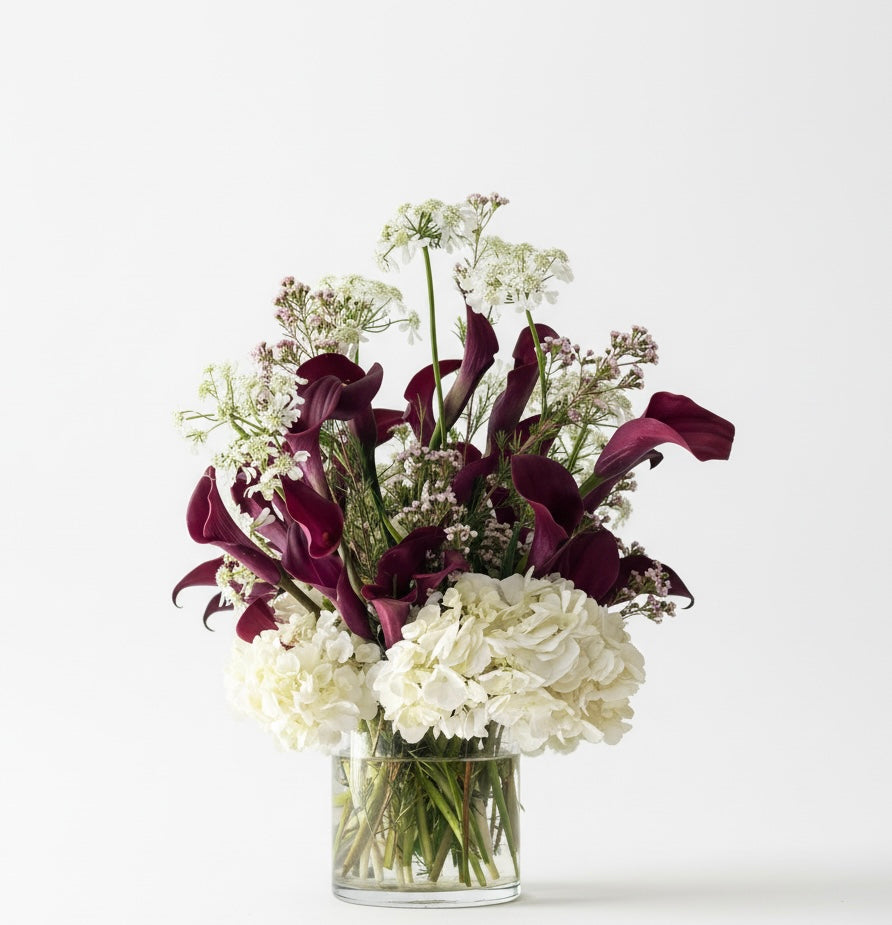 Cala lilies in burgundy