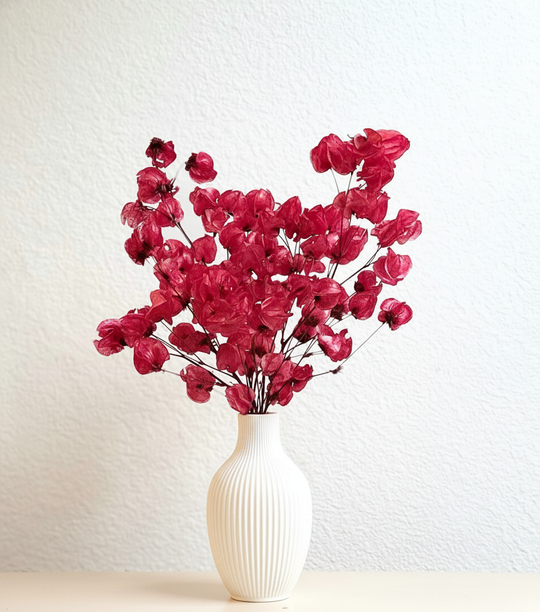 Red dried flower arrangement in vase