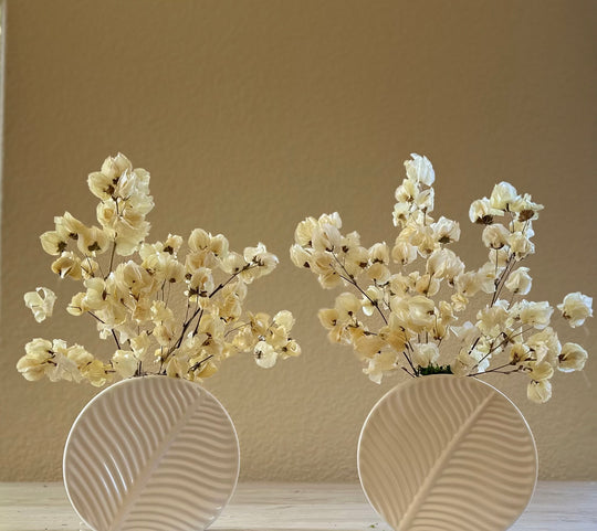Ivory dried flower arrangement in ceramic vase