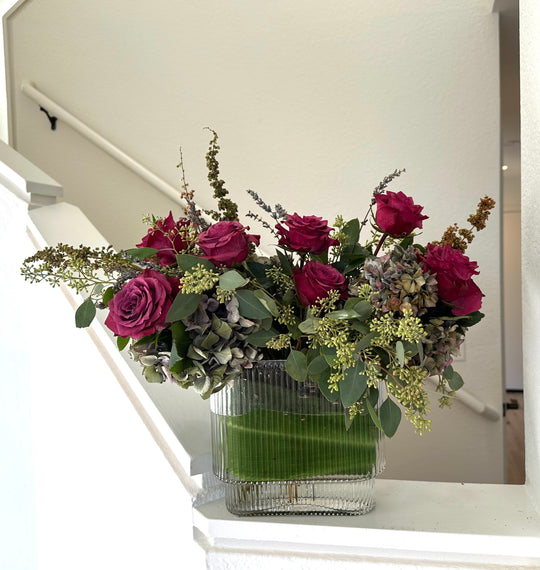 Antique hydrangea and rose arrangement