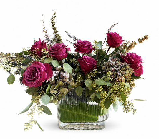 Antique hydrangea and rose arrangement
