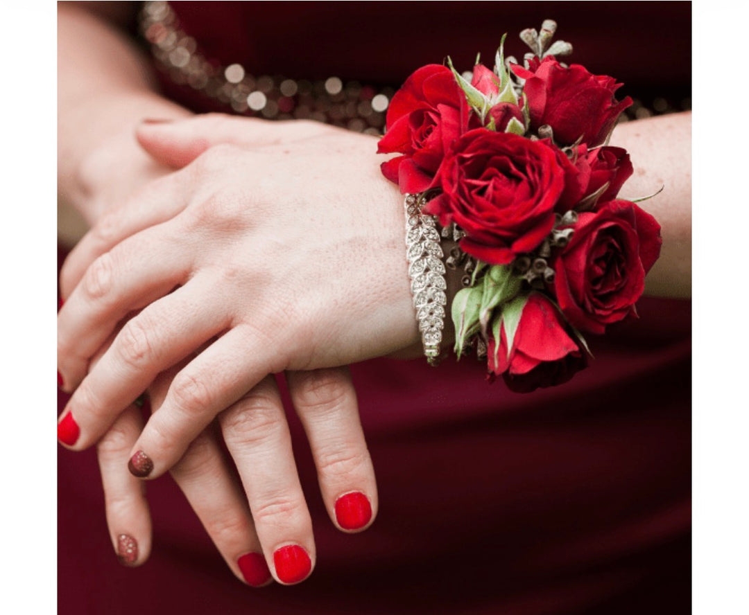 Ruby red wrist corsage