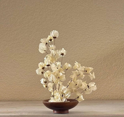 Babylon ivory dried flower arrangement in wood flower bowl - Real Flowers Every Day 