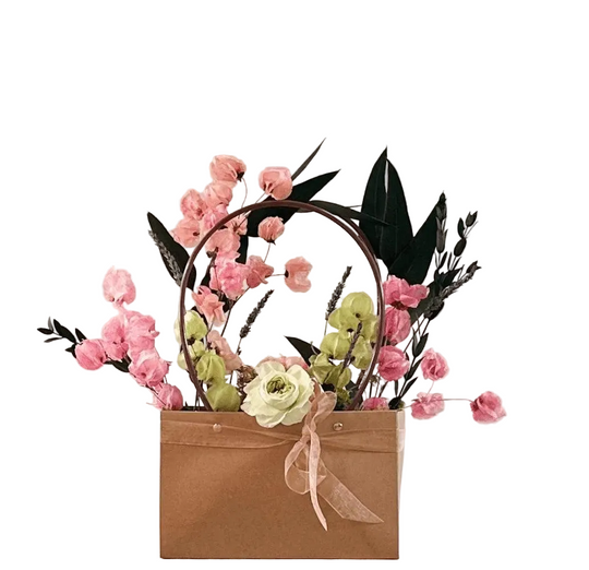 Carton of Eden dried and preserved flower arrangement in craft tote