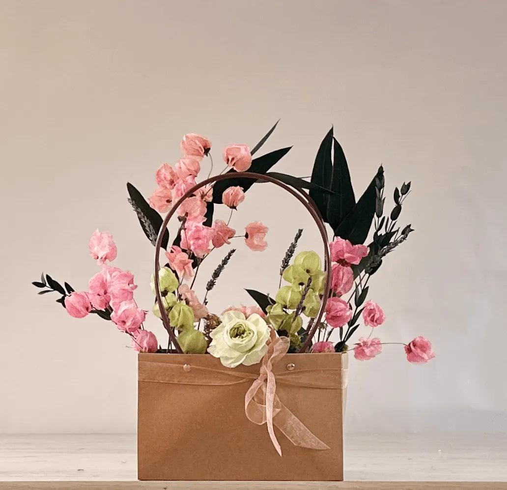 Carton of Eden dried and preserved flower arrangement in craft tote