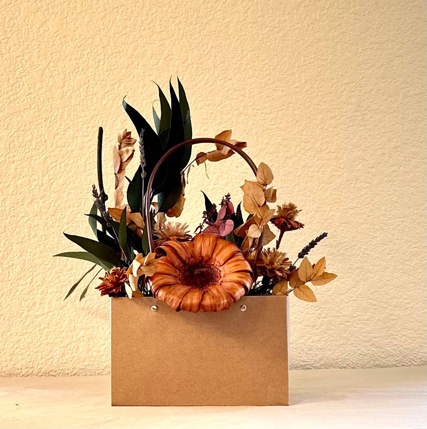 September - Real Flowers All Year Gift Subscription - Fall dried flower arrangement in craft tote