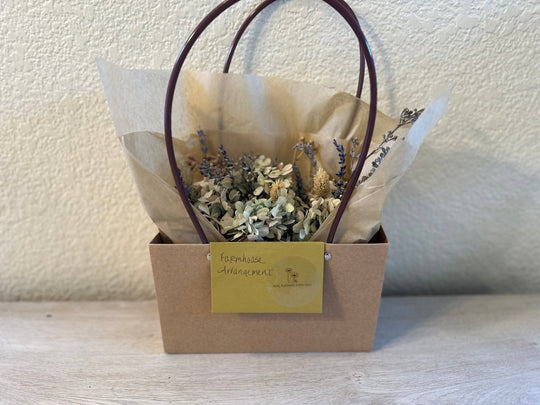 Farmhouse style milk bottle in basket bouquet - Real Flowers Every Day 