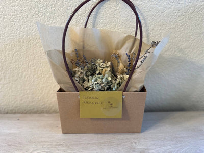 Farmhouse style milk bottle in basket bouquet - Real Flowers Every Day 